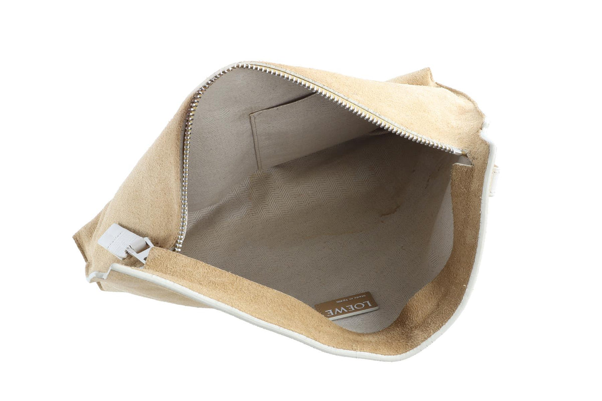 LOEWE BEIGE T POUCH SUEDE CLUTCH