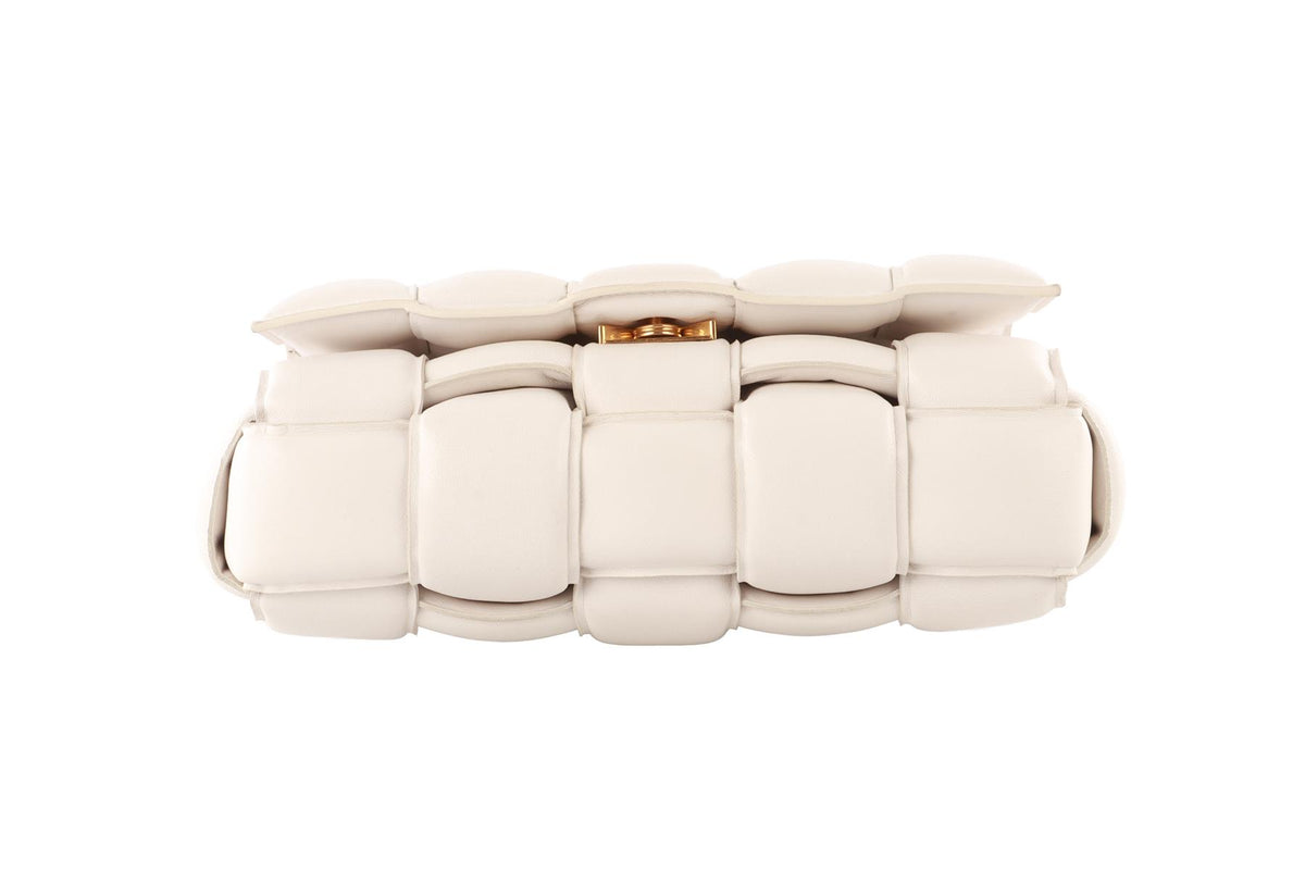 BOTTEGA VENETA ECRU THE CHAIN CASSETTE INTRECCIATO LEATHER SHOULDER BAG