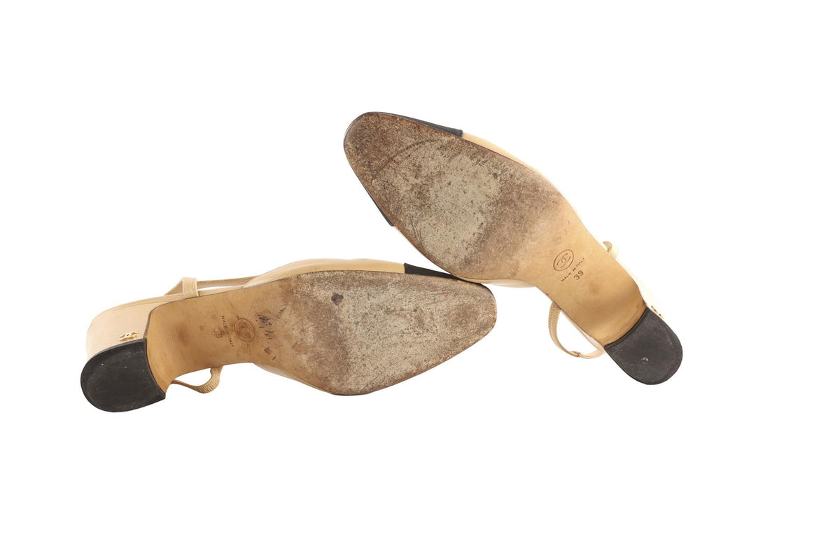 CHANEL BEIGE LEATHER SLINGBACK PUMPS EU 39 UK 6 US 9