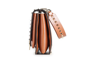 VALENTINO GARAVANI BROWN ROCKSTUD LEATHER SHOULDER BAG
