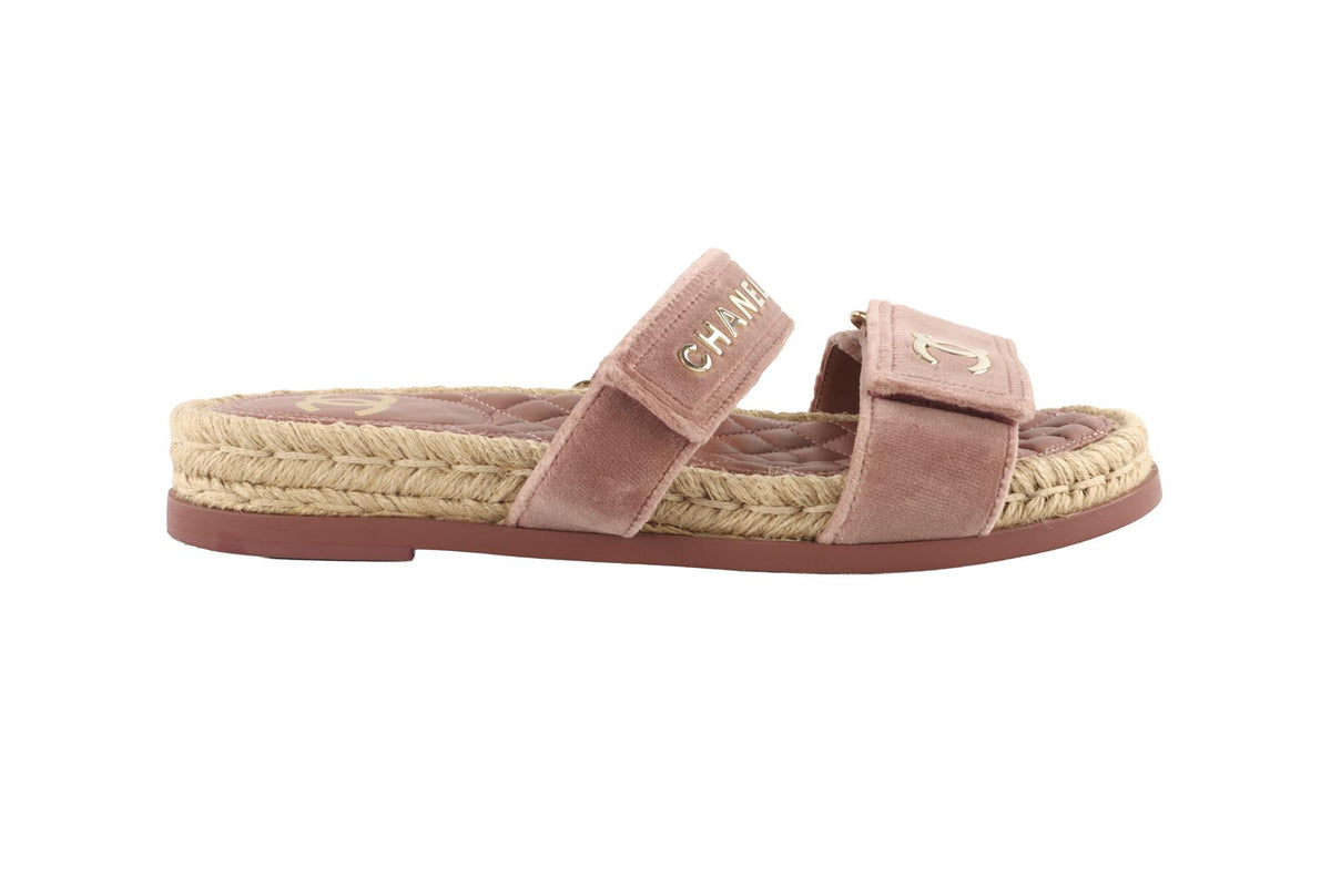 CHANEL PINK 2023 CC VELVET SANDAL EU 38 UK 5 US 8