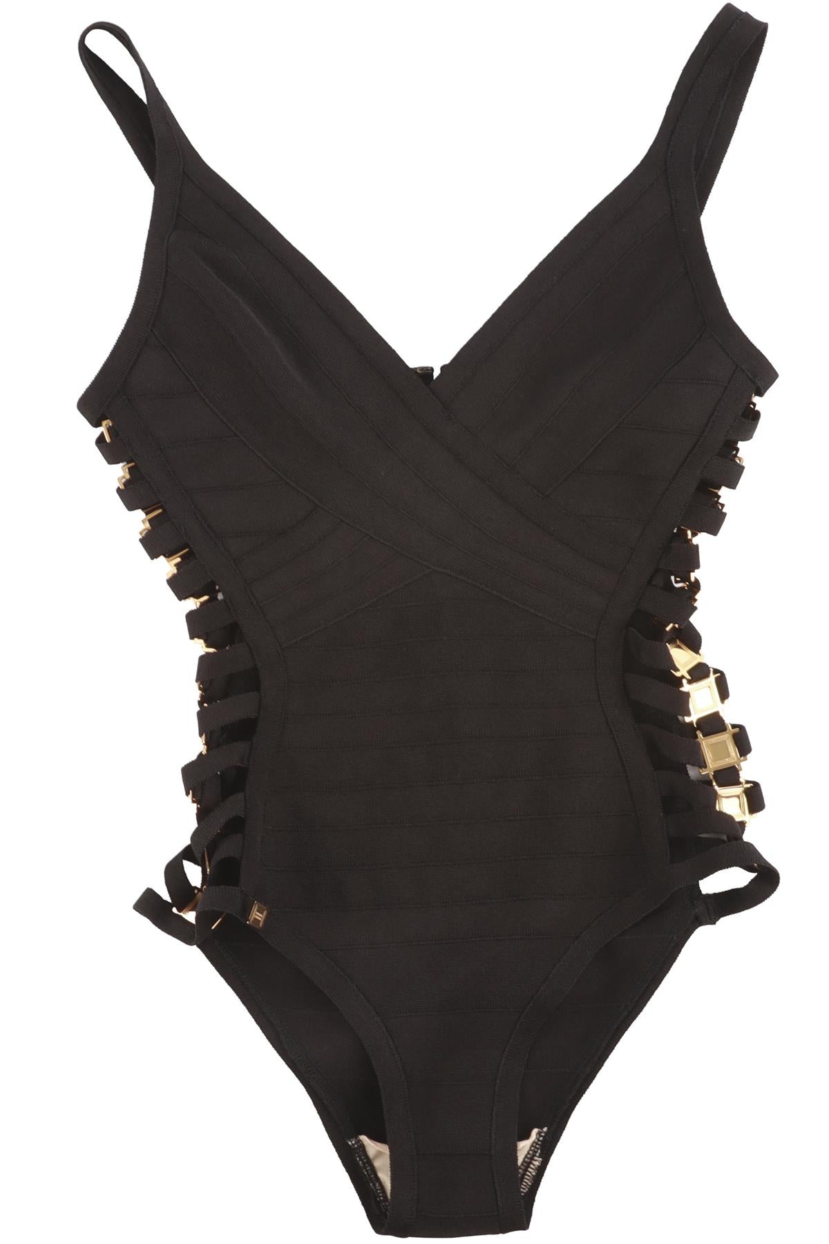 HERVE LEGER BLACK BANDAGE BODYSUIT XSMALL