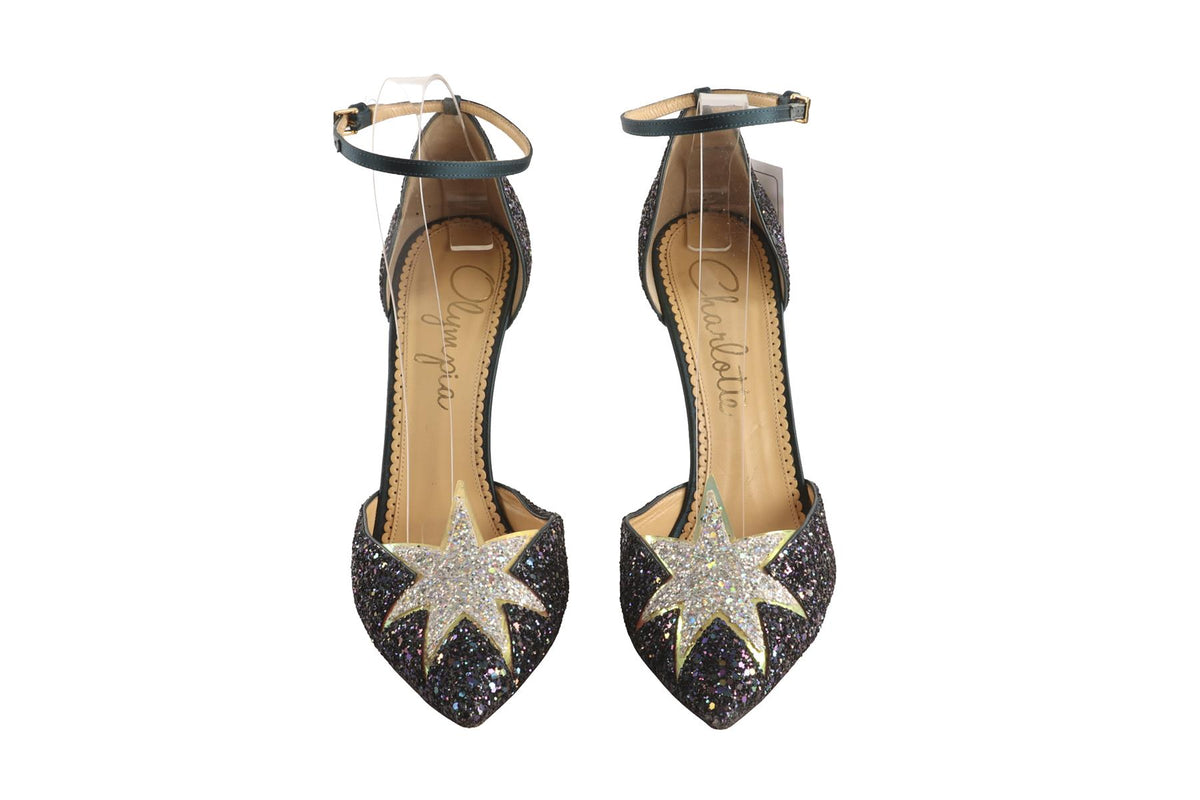 CHARLOTTE OLYMPIA NAVY GLITTER PUMPS EU 40 UK 7 US 10