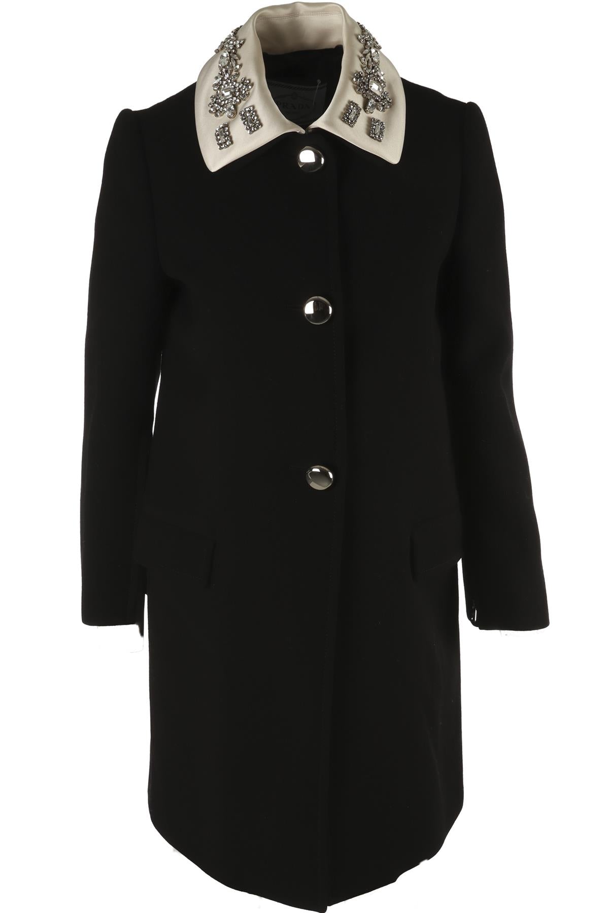 PRADA BLACK COAT WITH JEWELLED COLLAR IT 40 UK 8
