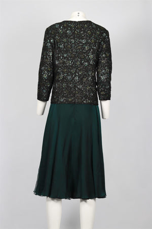 JACQUES AZAGURY GREEN CRYSTAL AND SILK MIDI DRESS UK 12