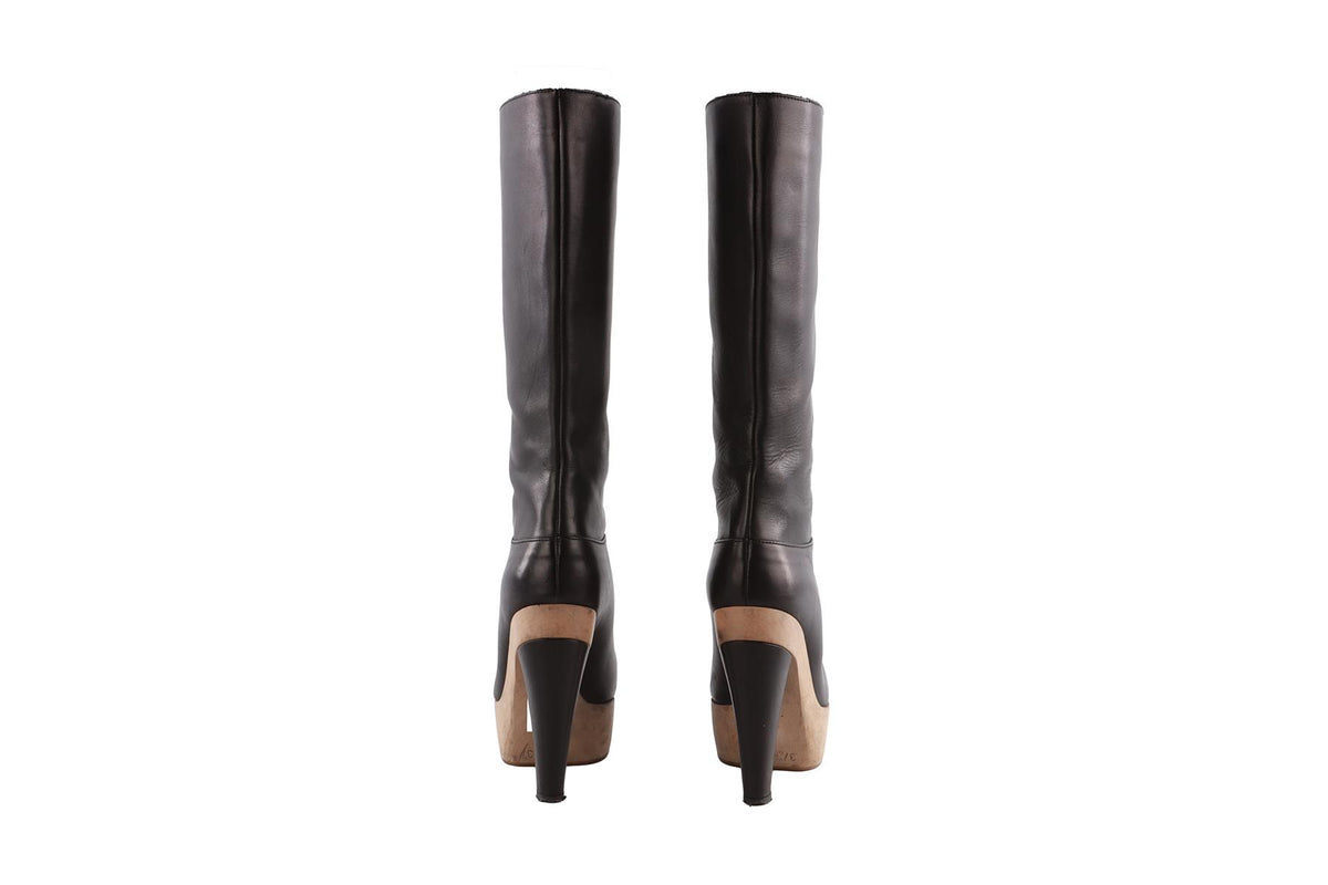 MARNI BLACK LEATHER KNEE HIGH BOOTS EU 37.5 UK 4.5 US 7.5
