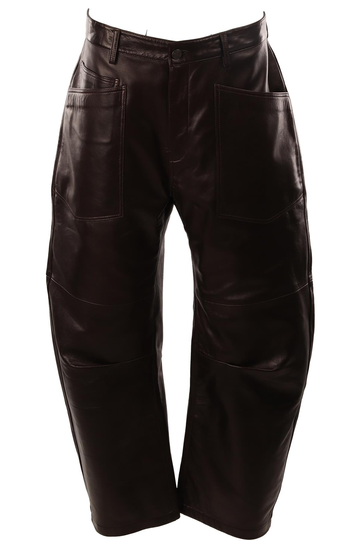NILI LOTAN BROWN LEATHER BARREL LEG PANTS US 10 UK 14