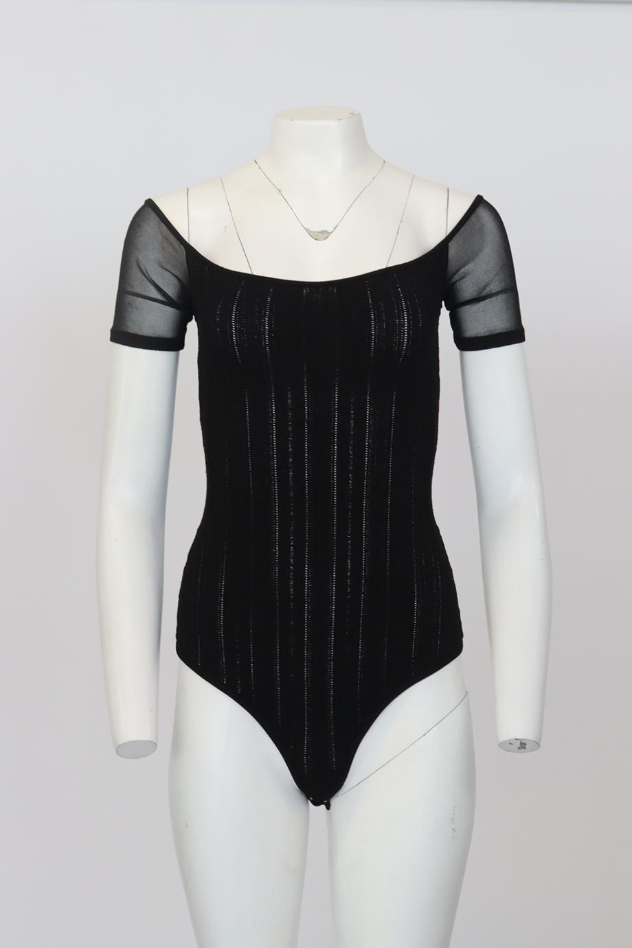 CUSHNIE RIBBED STRETCH KNIT BODYSUIT SMALL