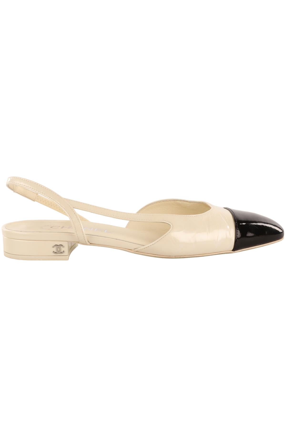CHANEL IVORY PATENT LEATHER SLINGBACK BALLET FLATS EU 38 UK 5 US 8