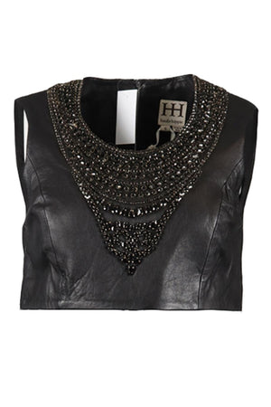 HAUTE HIPPIE CROPPED LEATHER TOP SMALL