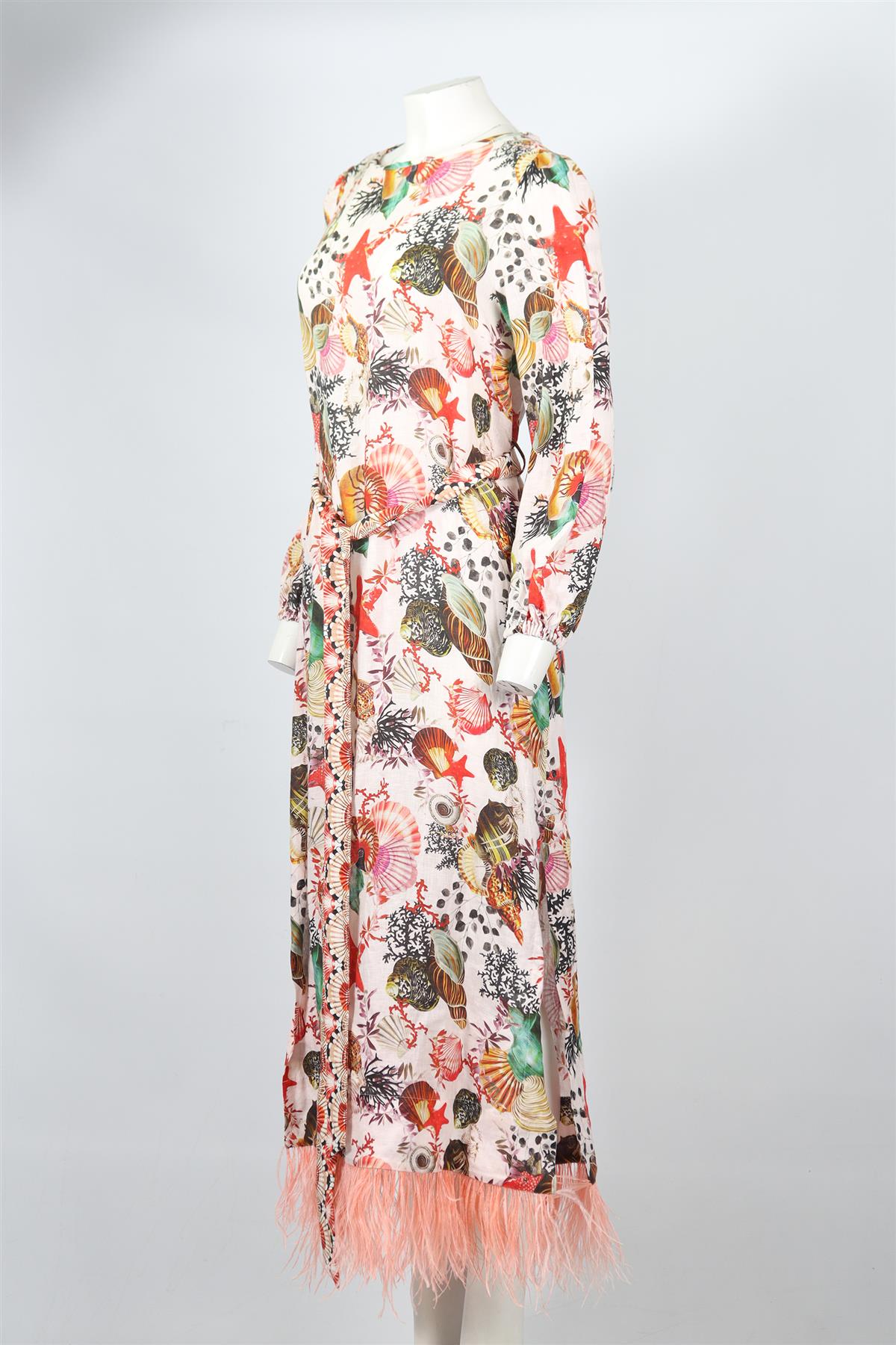 MARY KATRANTZOU BELTED LINEN MAXI DRESS UK 12