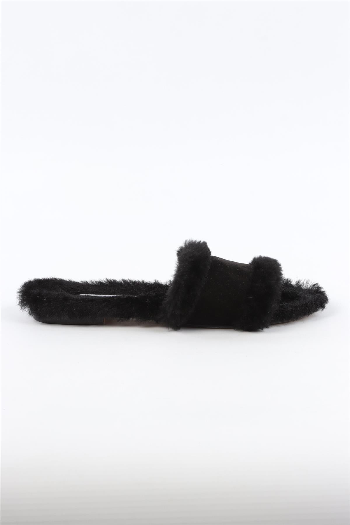 MANOLO BLAHNIK BLACK SHEARLING SLIDES EU 38 UK 5 US 8