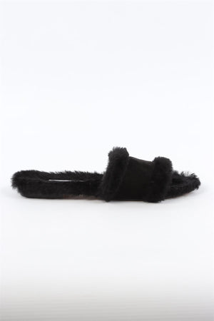 MANOLO BLAHNIK BLACK SHEARLING SLIDES EU 38 UK 5 US 8