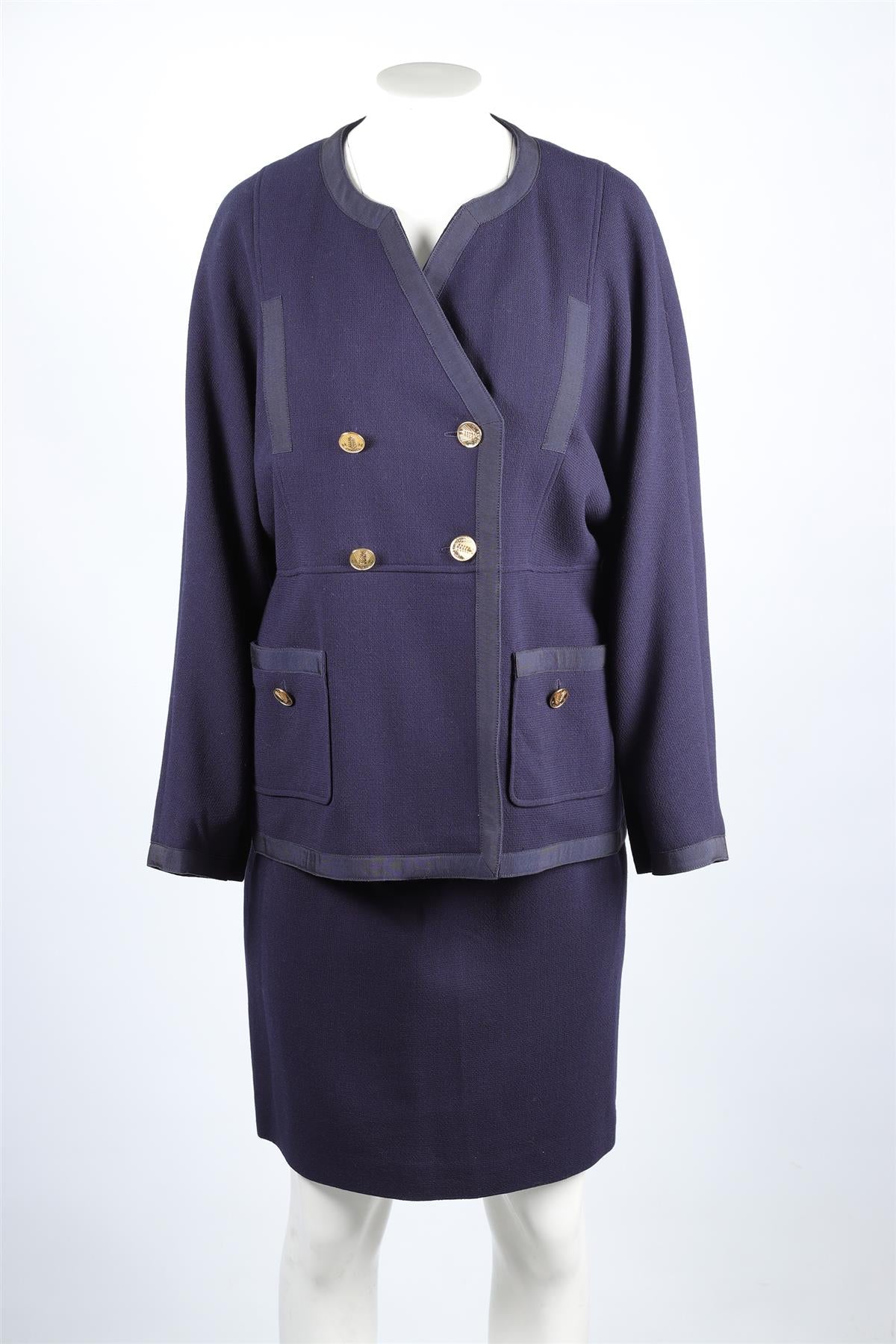 CHANEL NAVY 1986 WOOL SKIRT SUIT