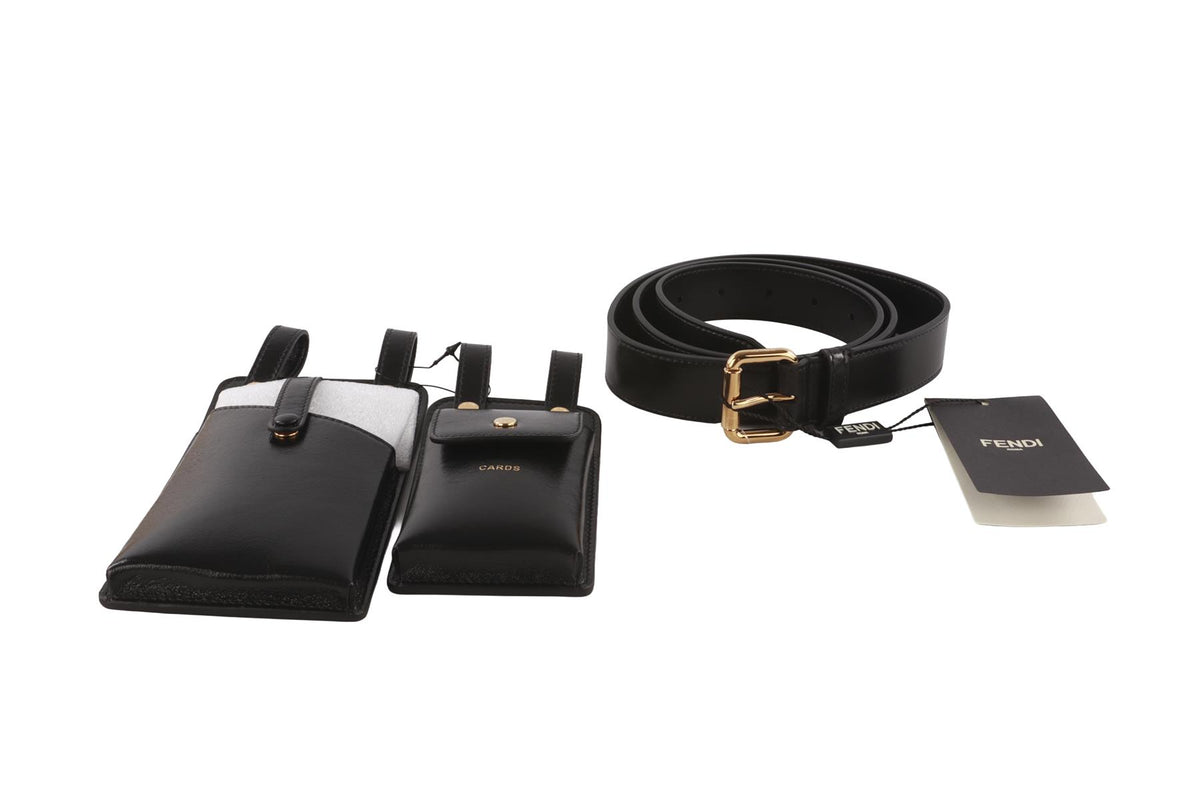 FENDI BLACK UTILITY LEATHER BELT BAG