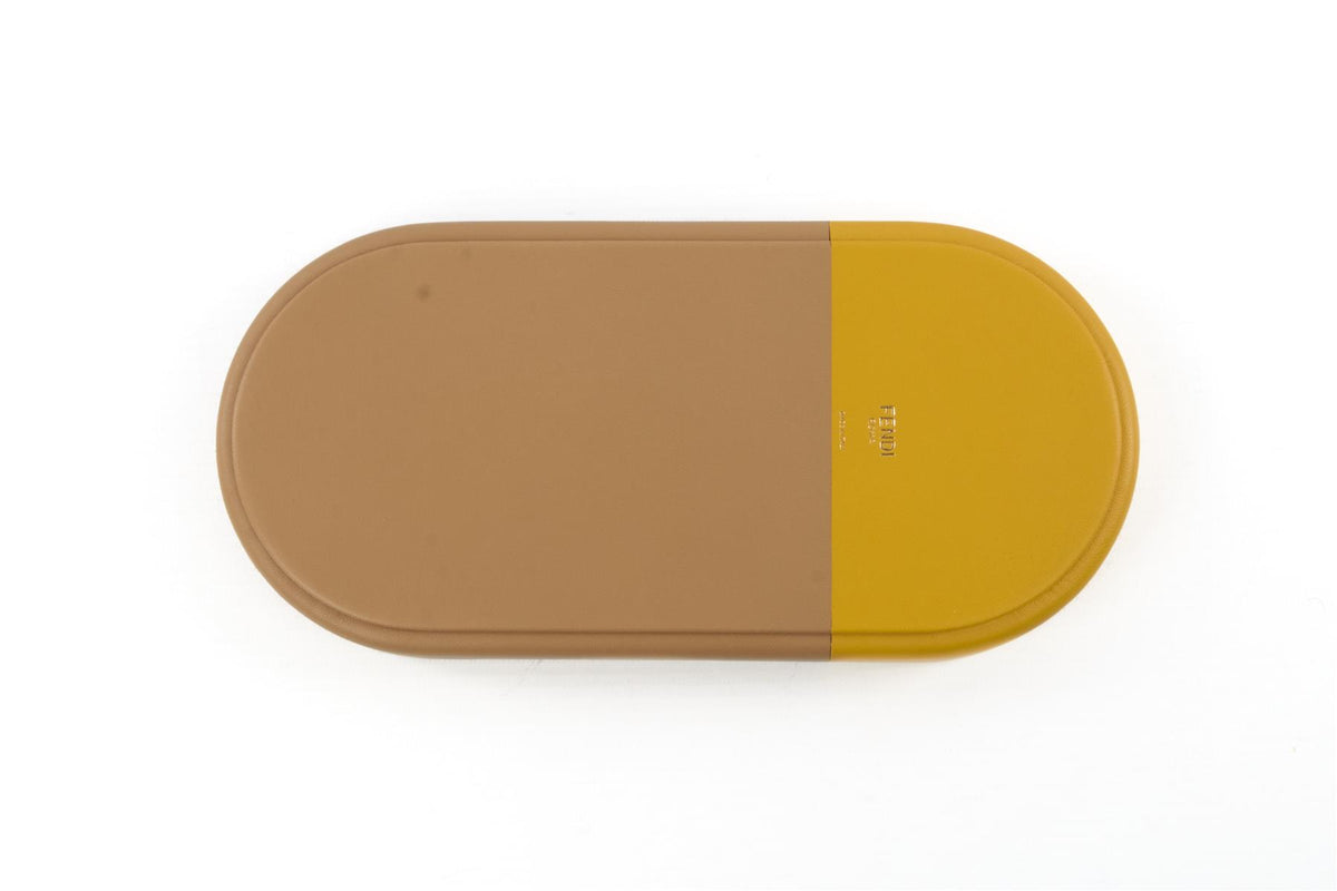 FENDI YELLOW O'LOCK OVAL LEATHER TRAY