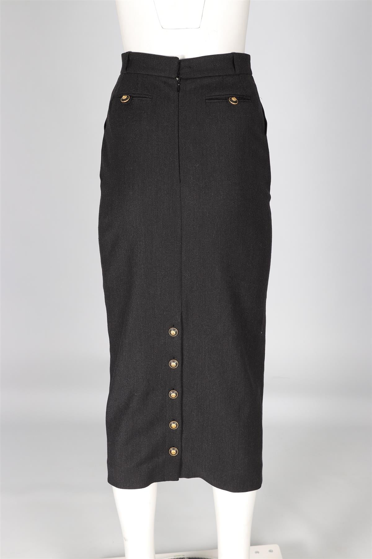 CHANEL GREY 1993 WOOL MIDI SKIRT FR 36 UK 8
