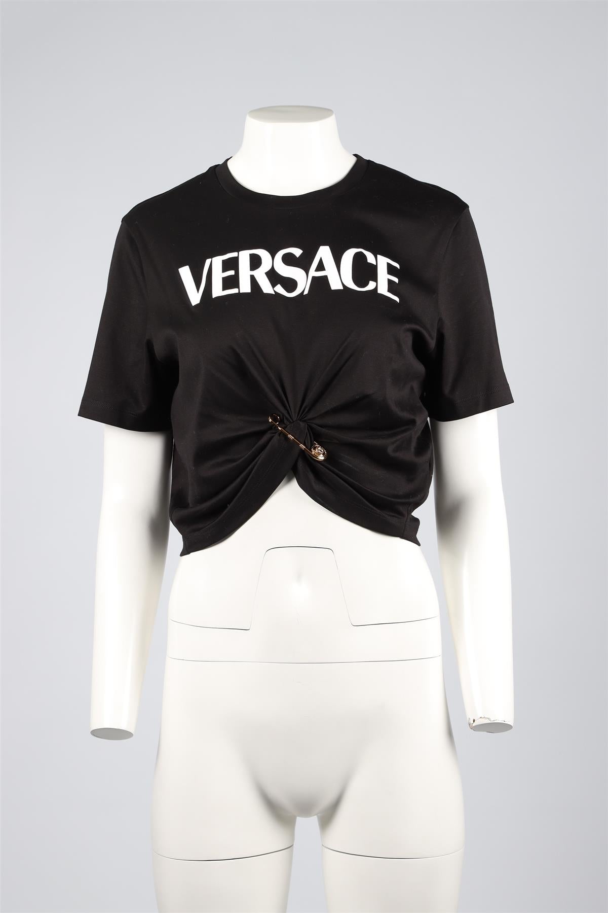 VERSACE BLACK COTTON T-SHIRT IT 42 UK 10