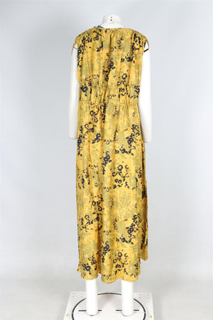 ASCENO YELLOW SILK MAXI DRESS XSMALL