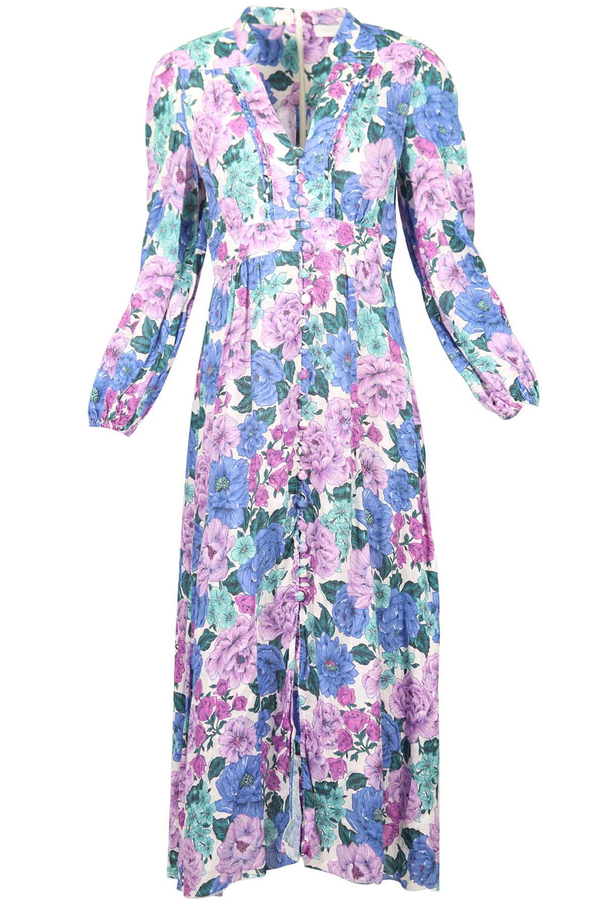 ZIMMERMANN FLORAL PRINT LINEN MAXI DRESS UK 12