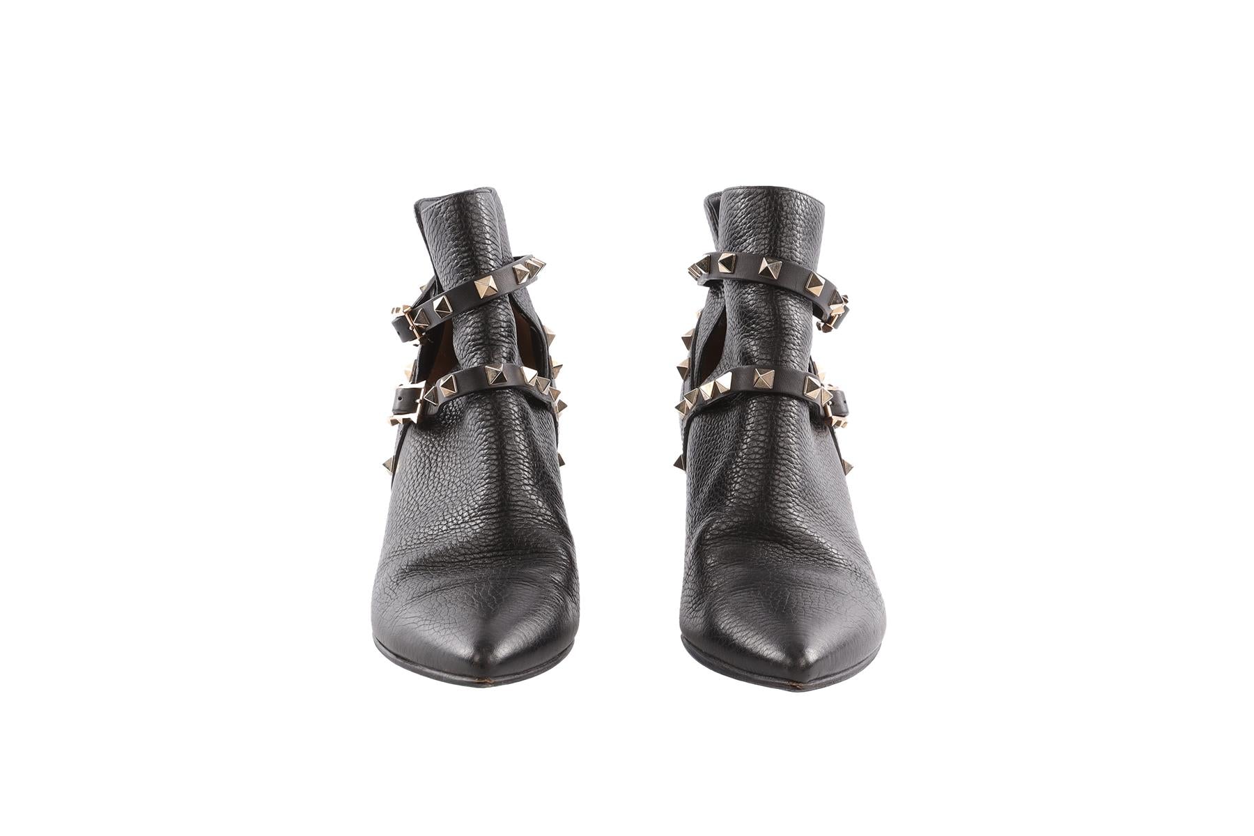 VALENTINO GARAVANI BLACK ROCKSTUD LEATHER ANKLE BOOTS EU 38