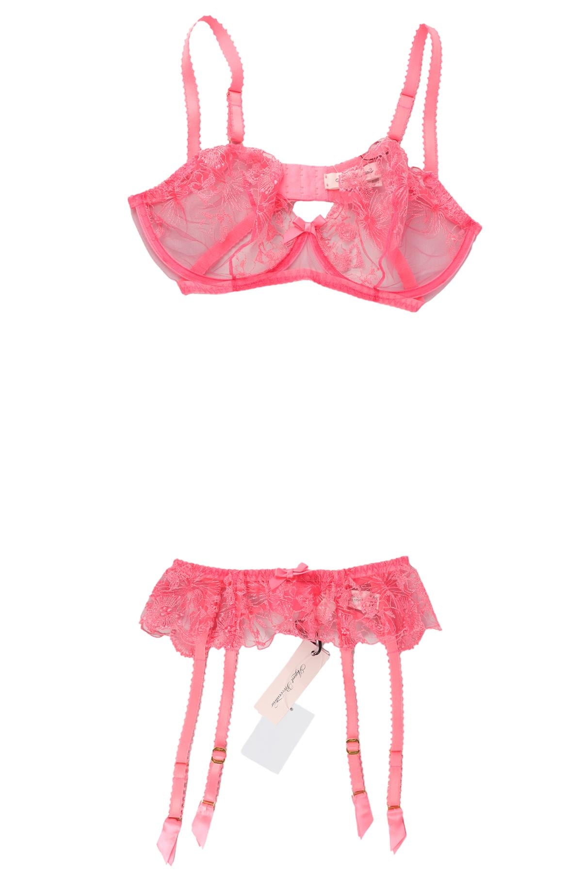 AGENT PROVOCATEUR PINK BRA AND SUSPENDER SET UK 34 E/1