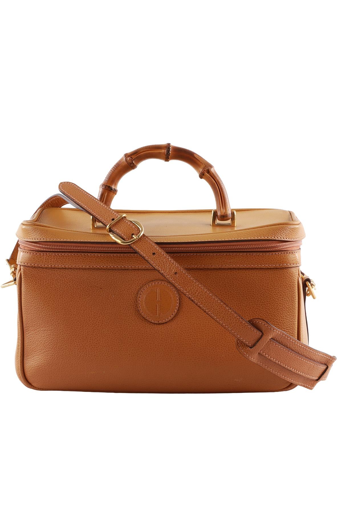 GUCCI TAN VINTAGE VANITY BAMBOO LEATHER TOTE BAG