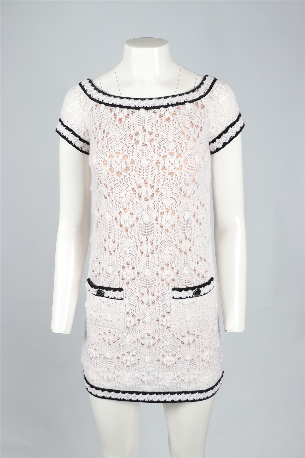 CHANEL WHITE 2022 CASHMERE MINI DRESS FR 34 UK 6