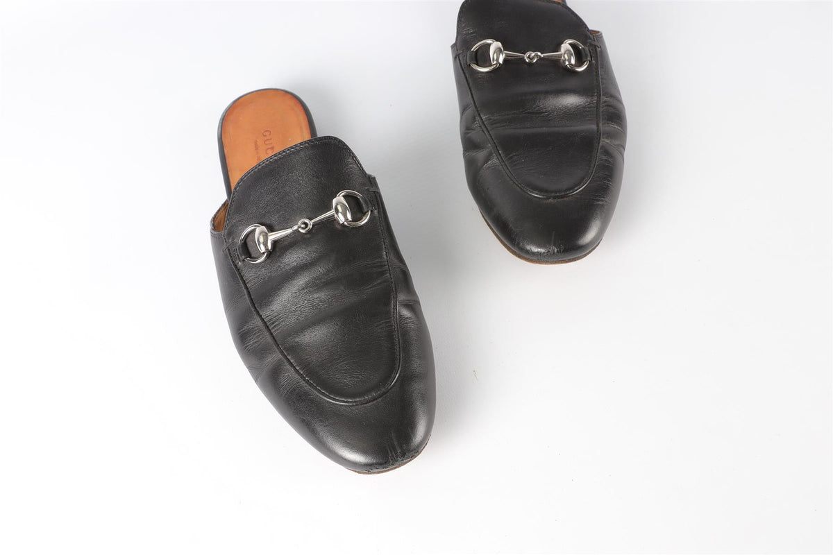 GUCCI BLACK PRINCETOWN LEATHER SLIPPERS EU 38.5 UK 5.5 US 8.5
