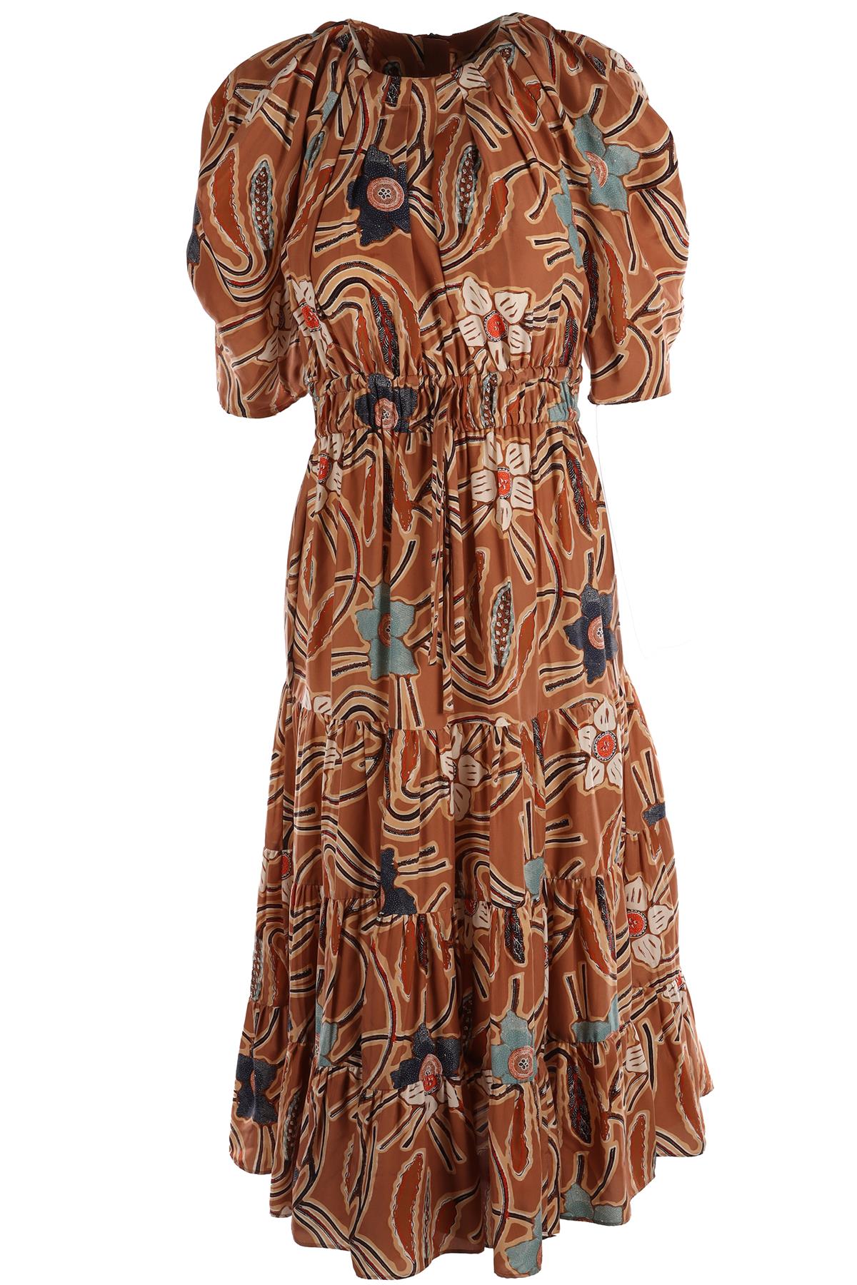 ULLA JOHNSON BROWN SILK MIDI DRESS US 2 UK 6