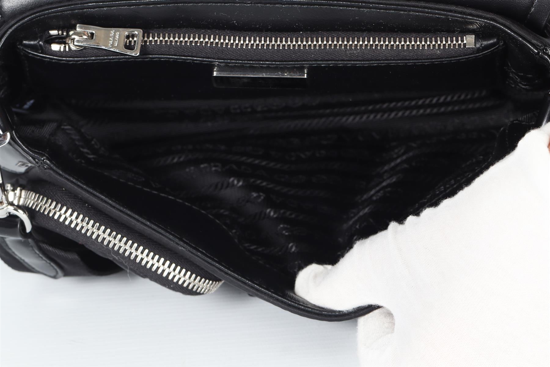 PRADA BLACK POCKET LEATHER AND RE-NYLON SHOULDER BAG