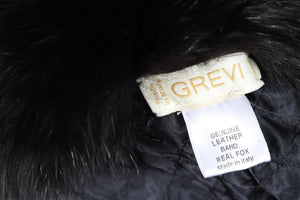 GREVI BLACK FOX FUR AND LEATHER HAT ONE SIZE