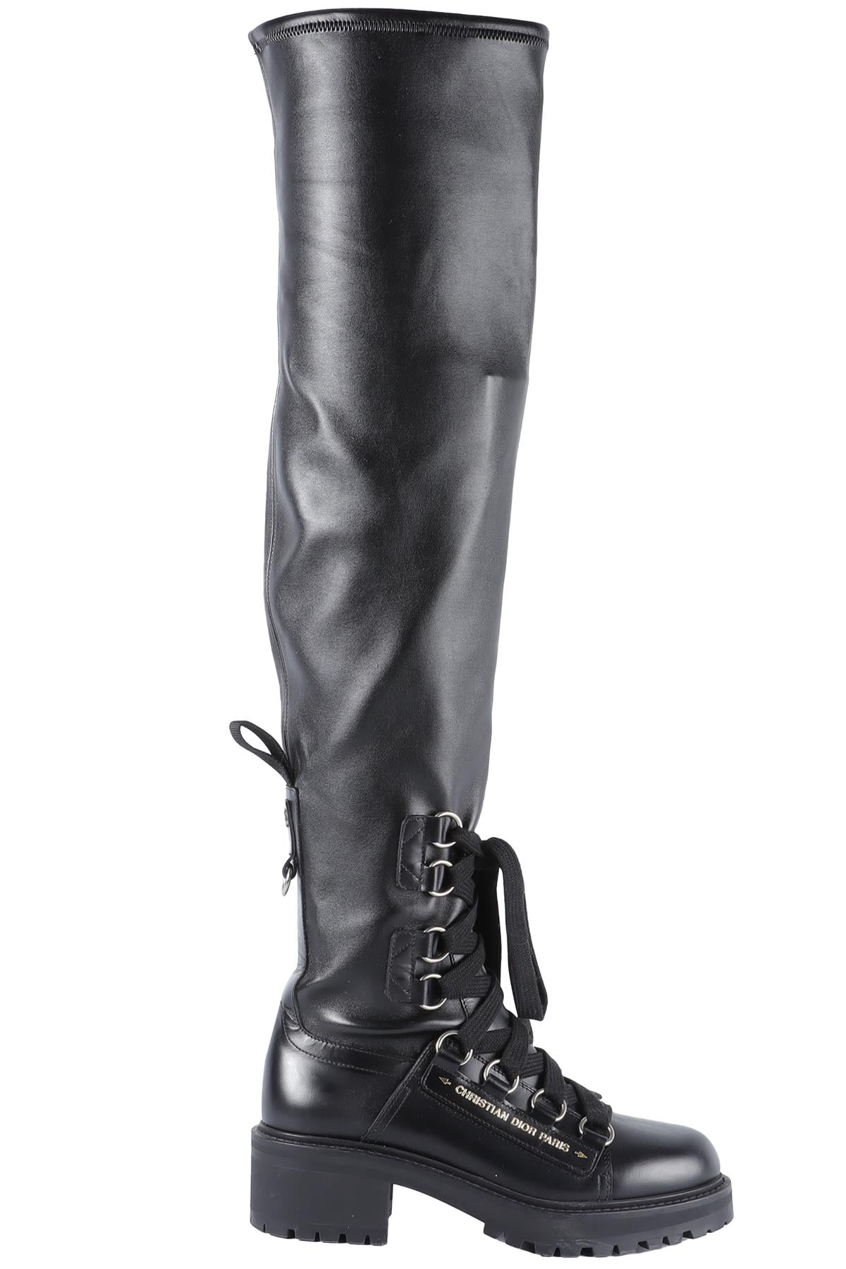 CHRISTIAN DIOR BLACK D-FIGHT LEATHER OVER THE KNEE BOOTS EU 38 UK 5 US 8