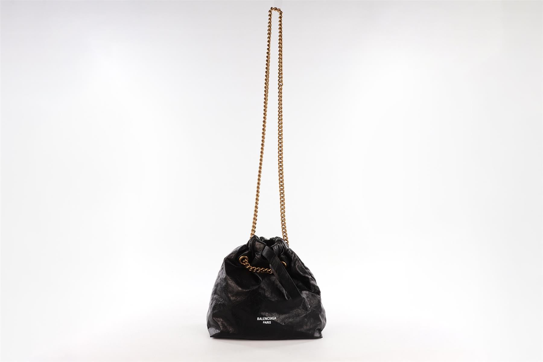 BALENCIAGA BLACK CRUSH SMALL LEATHER TOTE BAG