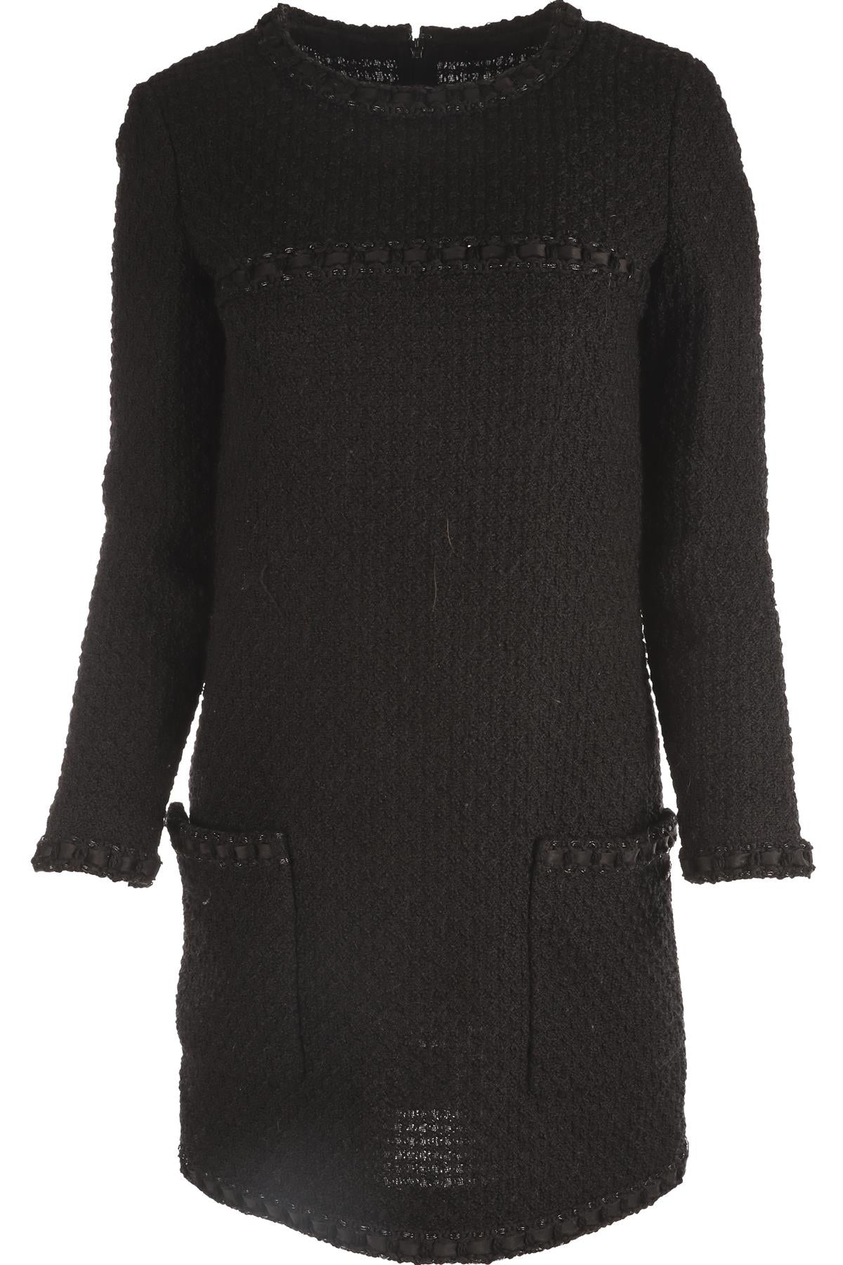CHANEL BLACK 2016 WOOL MINI DRESS FR 38 UK 10