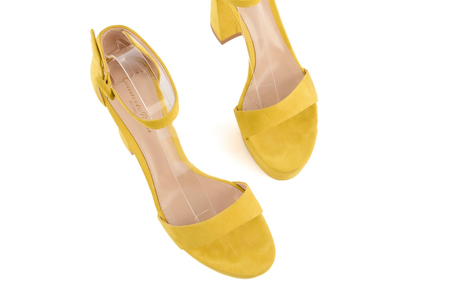 GIANVITO ROSSI YELLOW SUEDE PLATFORM SANDALS EU 39.5 UK 6.5 US 9.5