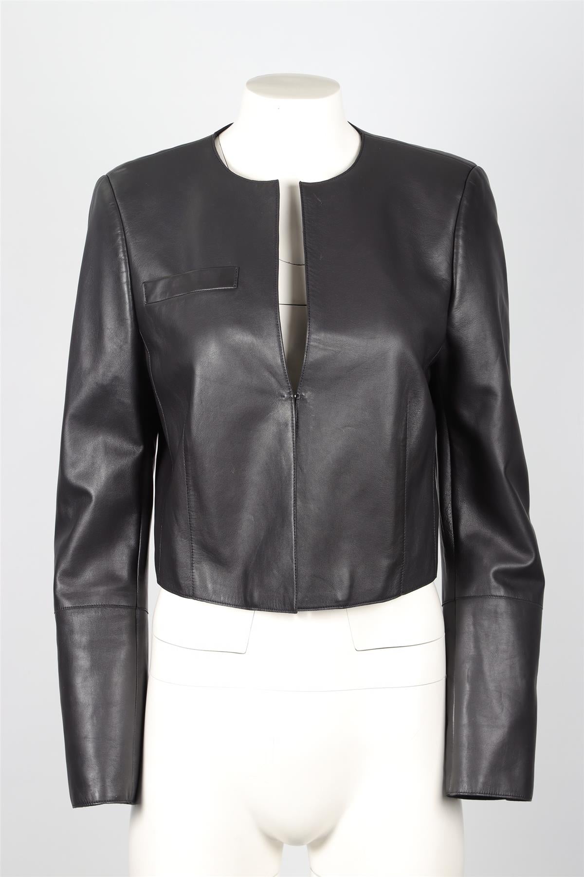 AKRIS BLACK LEATHER JACKET US 10 UK 14