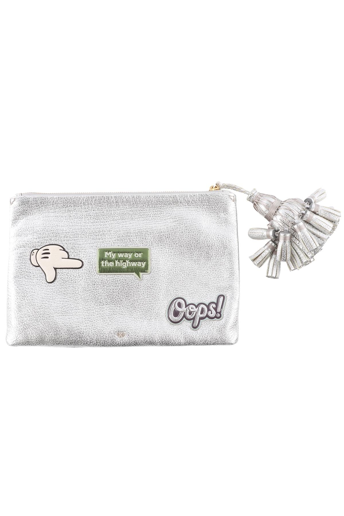 ANYA HINDMARCH SILVER LEATHER CLUTCH