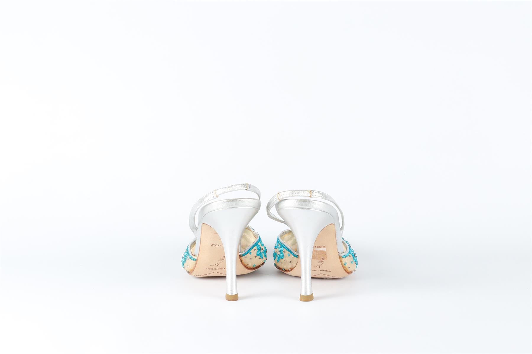 RENÉ  CAOVILLA BLUE LEATHER SLINGBACK PUMPS EU 37 UK 4 US 7