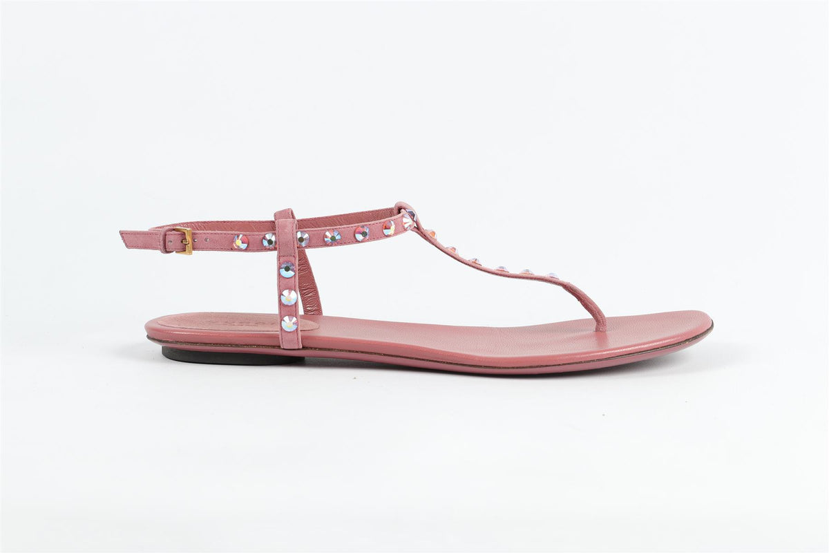 GUCCI PINK CRYSTAL AND LEATHER SANDALS EU 39 UK 6 US 9