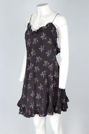 LES REVERIES BLACK SILK MINI DRESS UK 10