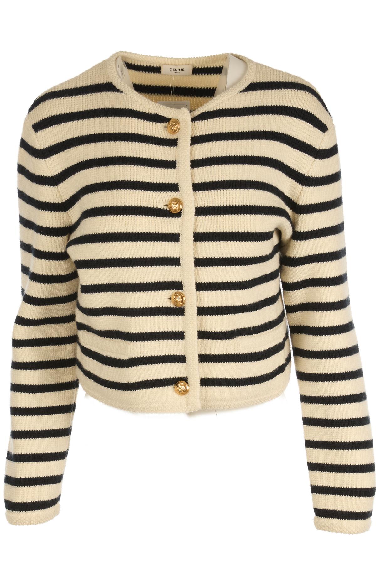 CELINE CREAM WOOL CARDIGAN SMALL