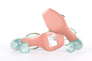 AMINA MUADDI GREEN CRYSTAL AND LEATHER MULES EU 38 UK 5 US 8
