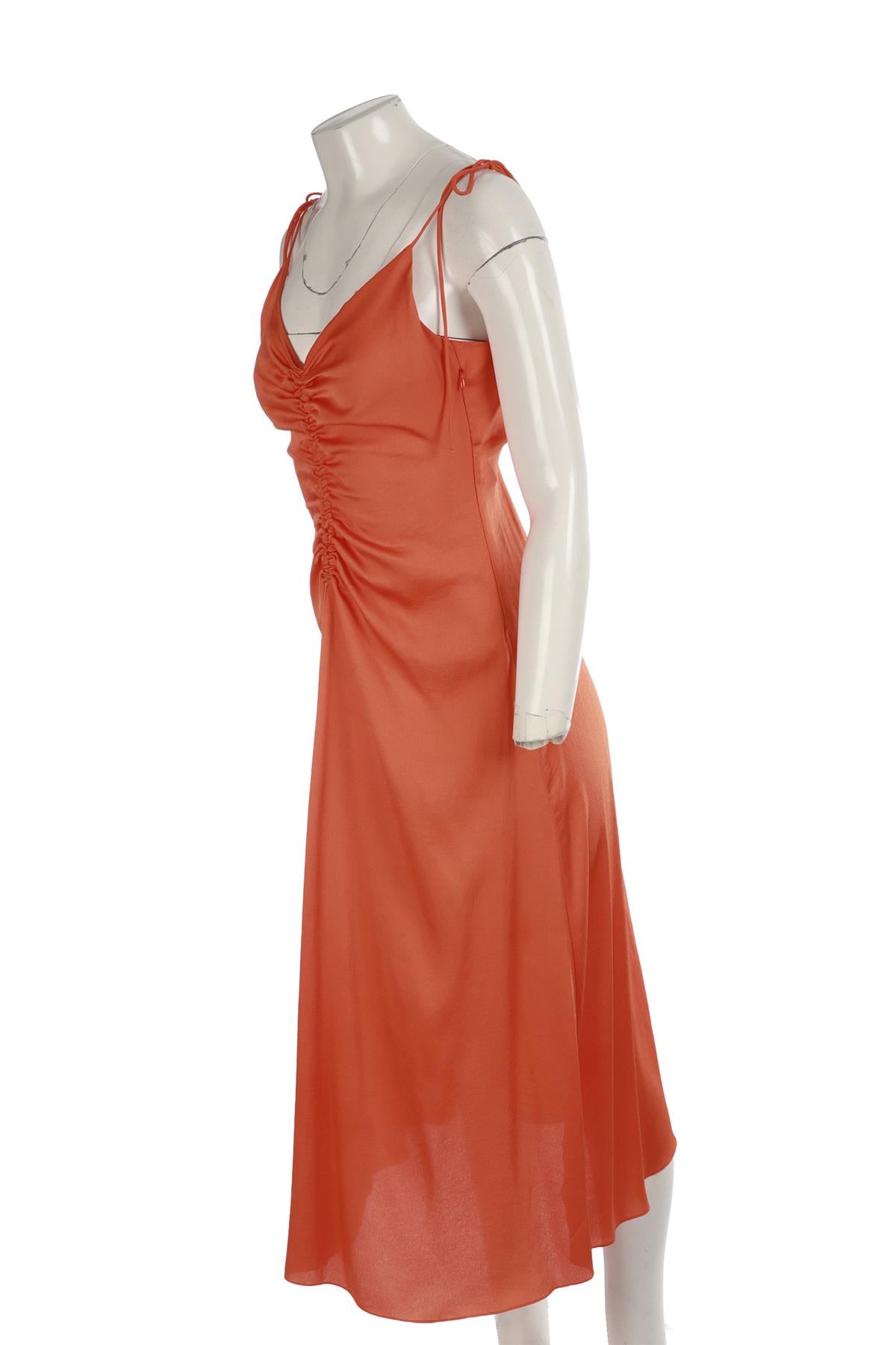 SANDRO ORANGE CREPE MIDI DRESS FR 38 UK 10