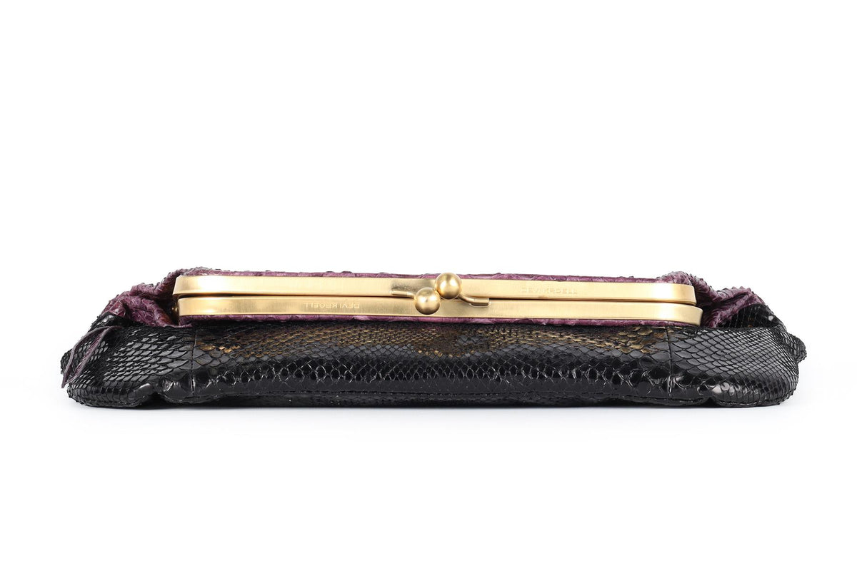 DEVI KROELL PURPLE PYTHON CLUTCH