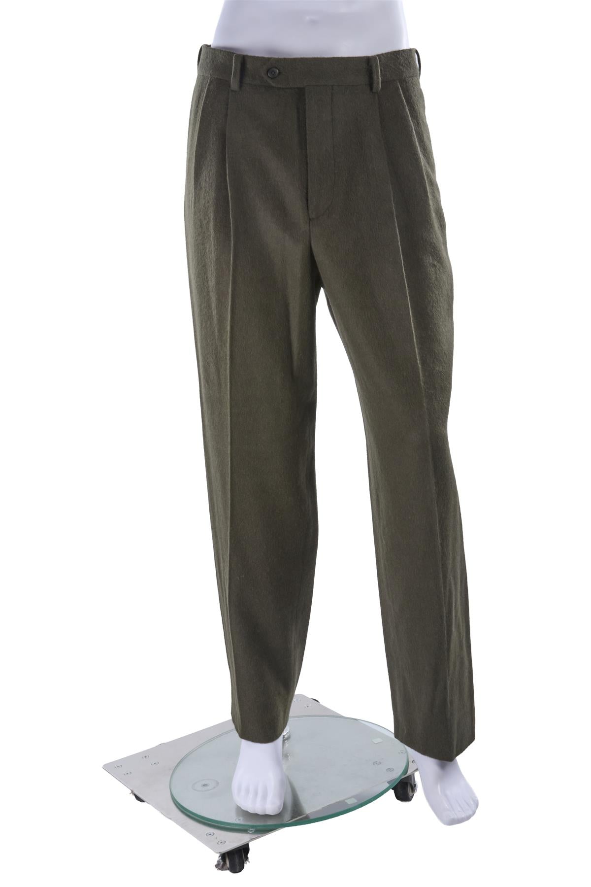 GREEN MEN'S CAMEL HAIR STRAIGHT LEG PANTS