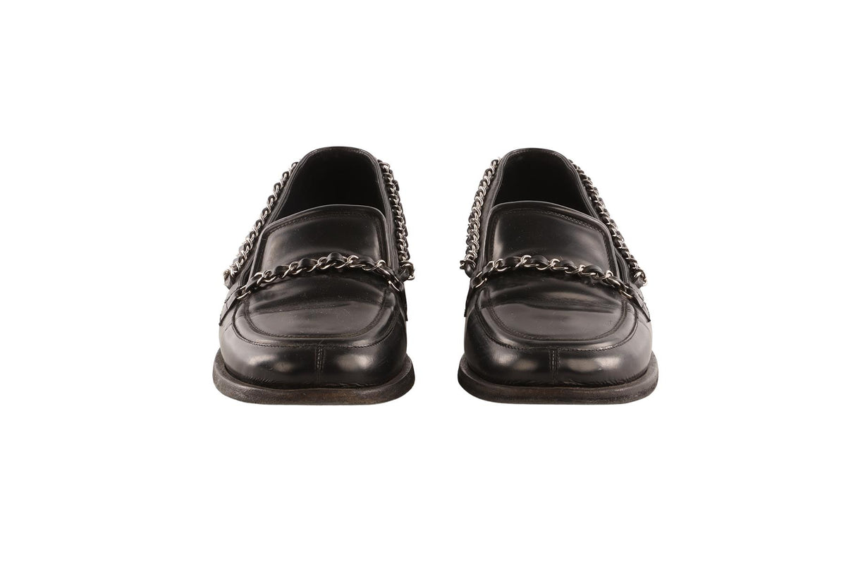 CHANEL BLACK 2016 LEATHER LOAFERS EU 38.5 UK 5.5