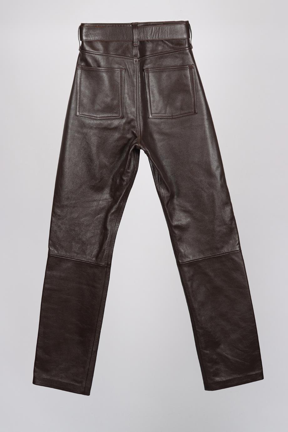 ANINE BING BELTED LEATHER STRAIGHT LEG PANTS FR 32 UK 4