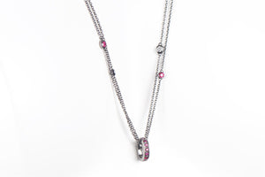 STEPHEN WEBSTER 18K WHITE GOLD RUBY QUARTZ AND PAVE DIAMOND CHAIN NECKLACE