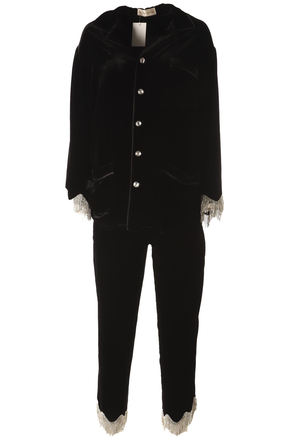 OLIVIA VON HALLE BLACK VELVET PYJAMA SET SMALL